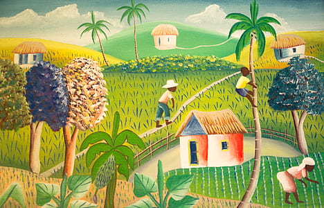 boy climbing on coconut tree painting thumbnail