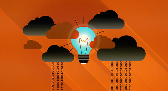 Dark Clouds - Virtual Clouds and Bright Light Bulb - Cloud Computing Concept thumbnail