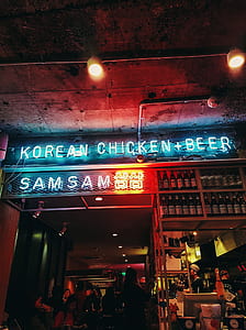 blue Korean Chicken + Beer LED signage turned on thumbnail