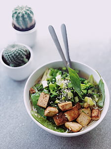 Cooked Food With Meats and Vegetables Inside White Bowl thumbnail