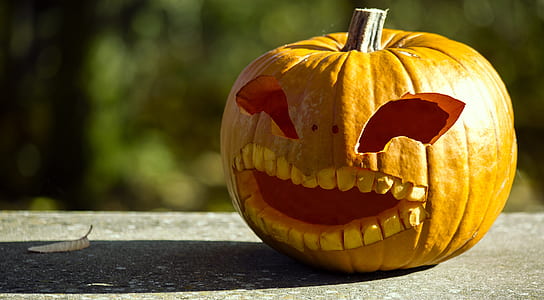 Jack-o'-lantern on gray surface thumbnail