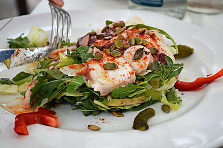salad dish served on white plate thumbnail