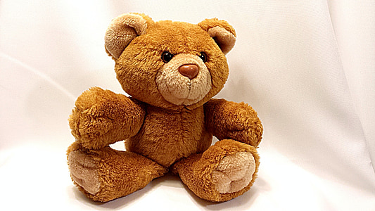 closeup photo of brown bear plush toy on white textile thumbnail