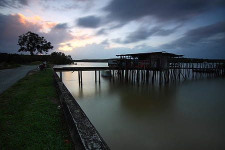 jetty, road, dawn, landscape thumbnail