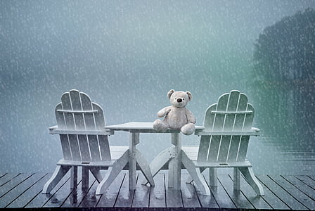 white bear plush toy on white wooden table thumbnail