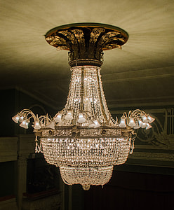 brown and clear crystal chandelier turned on thumbnail