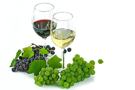 two wine glasses surrounded by grapes thumbnail