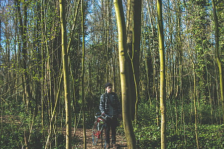 man standing beside trees thumbnail