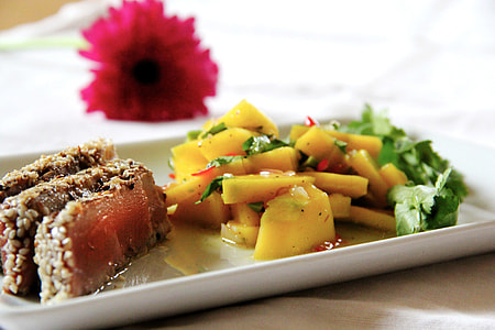 Delicious Fragrant salmon on a platter thumbnail