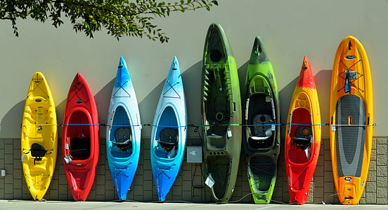 eight assorted-color kayaks thumbnail