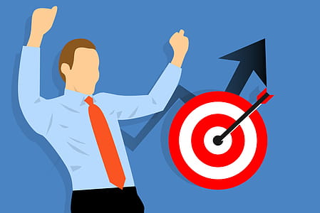 Illustration of businessman celebrating reaching target goal. thumbnail