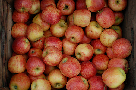 ripe red apples and in brown crate thumbnail