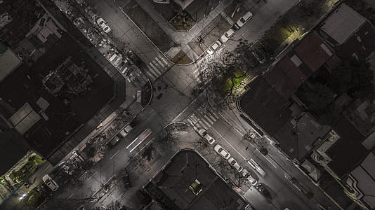 aerial view of cars on side of road thumbnail