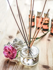 clear glass vase and brown decorative sticks thumbnail