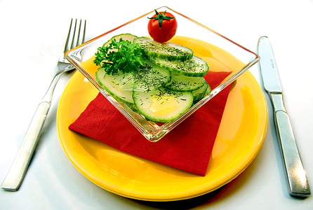 sliced cucumber in clear glass bowl thumbnail