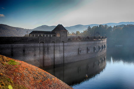 gray house surrounded by calm body of water thumbnail
