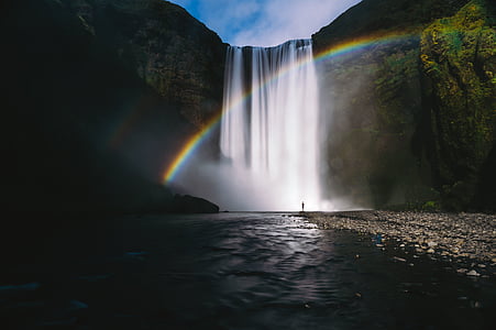 person standing in front of waterfall thumbnail