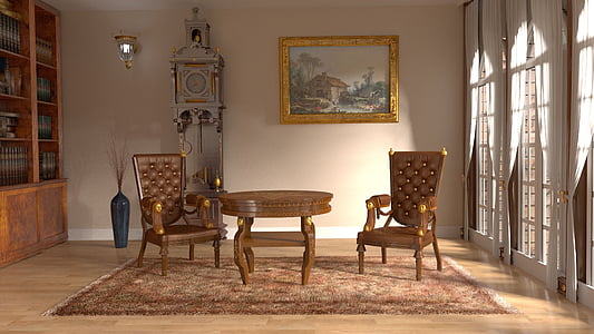 brown wooden table with chair set thumbnail