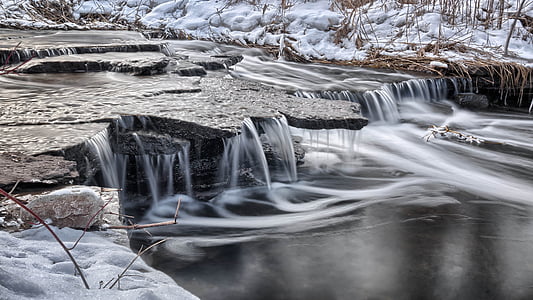 landscape photography of waterfalls surrounded by snow thumbnail