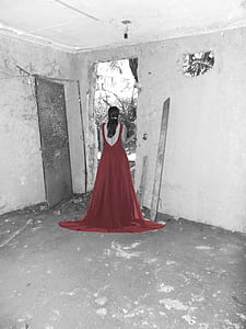 selective color of woman in red dress thumbnail