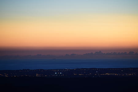 landscape, sunset, sunrise, silhouette, mountain, haze thumbnail