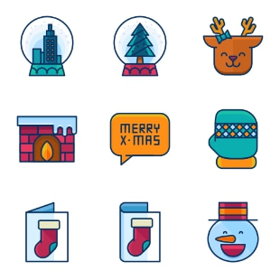 Filled Line Christmas svg vector icon sets