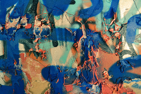 blue, teal, and red abstract painting thumbnail