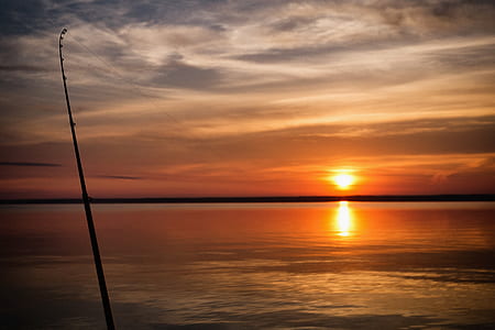 black fishing rod near body of water thumbnail