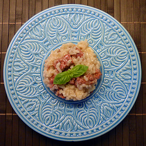 flat-lay photography of rice dish with garnise on plate thumbnail