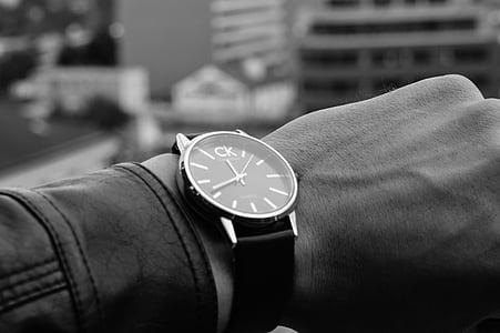 grayscale photography of Calvin Klein analog watch thumbnail