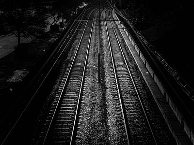 grayscale photography of train railways thumbnail