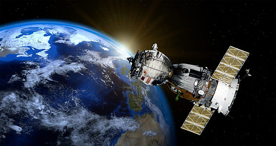 earth and white and gray spaceship thumbnail