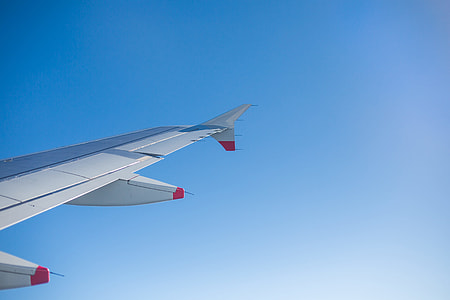Airplane Wing and Bright Sky Through an Airplane Window thumbnail