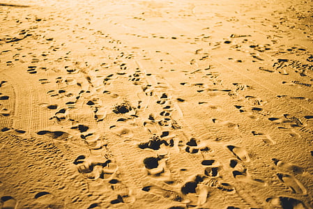 brown sand with footprints at daytime thumbnail