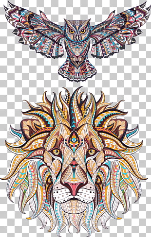 Exquisite animal illustration , lion and owl illustration PNG clipart