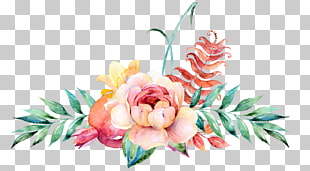 Flower Floral design Watercolor painting Illustration, Watercolor floral decoration, pink rose with blue background PNG clipart