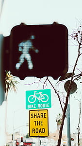 bike route on top of share the road signages thumbnail