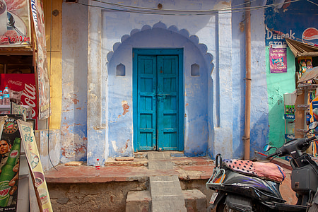 blue wooden door closed thumbnail