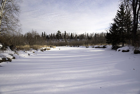 Snowy River Landscape with trees and sky at Gooseberry Falls State Park, Minnesota thumbnail