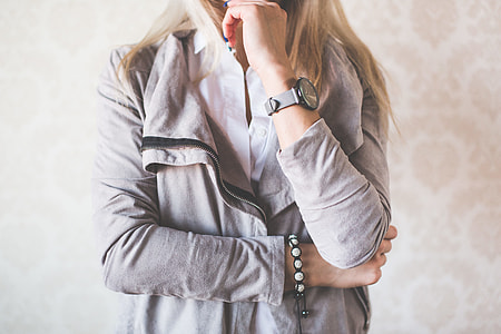 Girl Fashion Pose with Gray Watches and Suede Jacket #2 thumbnail