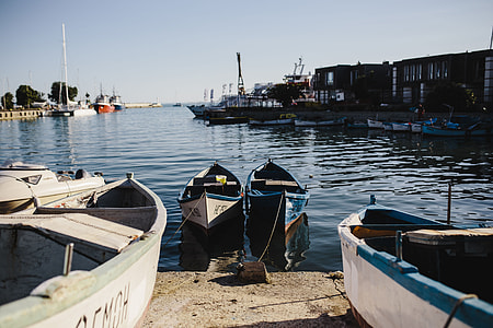 Fishing boats berthed in the marina of Old Town of Nessebar, Bulgaria thumbnail