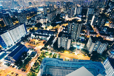 aerial view of cityscape during night thumbnail