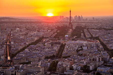 aerial view of city during sunset thumbnail