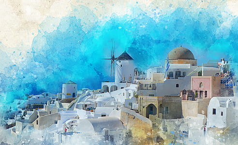 painting of town buildings thumbnail
