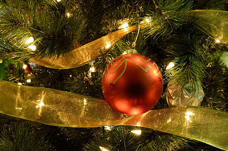 red bauble hanged on Christmas tree thumbnail