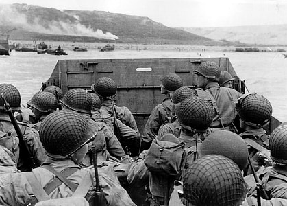 American troops approaching Omaha Beach on Normandy Beach, D-Day, World War II thumbnail