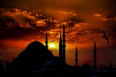 photography of silhouette of mosque during sunset thumbnail