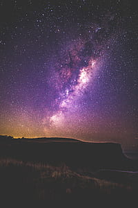 galaxy with lots of stars over mountain range landscape photography thumbnail