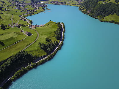 birds eye view of river between valleys thumbnail
