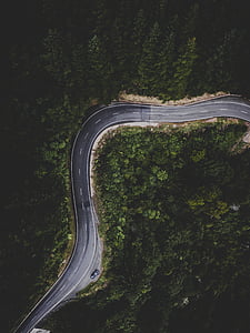 bird's eye view of car parked near empty road thumbnail